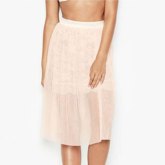 New Victoria's Secret Micro Pleat Sheer Mesh and Lace Skirt in Ballet Pink Small - Picture 2 of 12